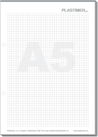 Firemní poznámkový blok formát A5, čtverečkovaný, lepená vazba, vrtání pro pořadač na 2 otvory