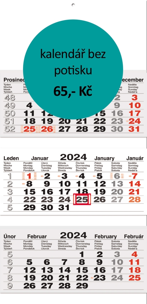 KALENDÁŘ L20 - tříměsíční skládaný kalendář, mezinárodní, šedý ofset, možnost dodání bez potisku