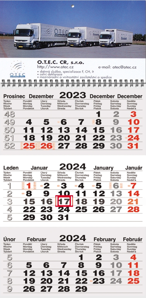 Tříměsíční kalendář typ M20 s potiskem