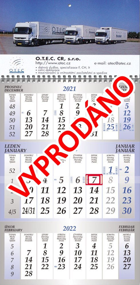 Tříměsíční luxusní kalendář modrý typ M40, křídový papír