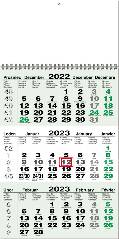 ACAN - nástěnný tříměsíční kalendář 2023 (zelené kalendárium, kalendář jmenný)