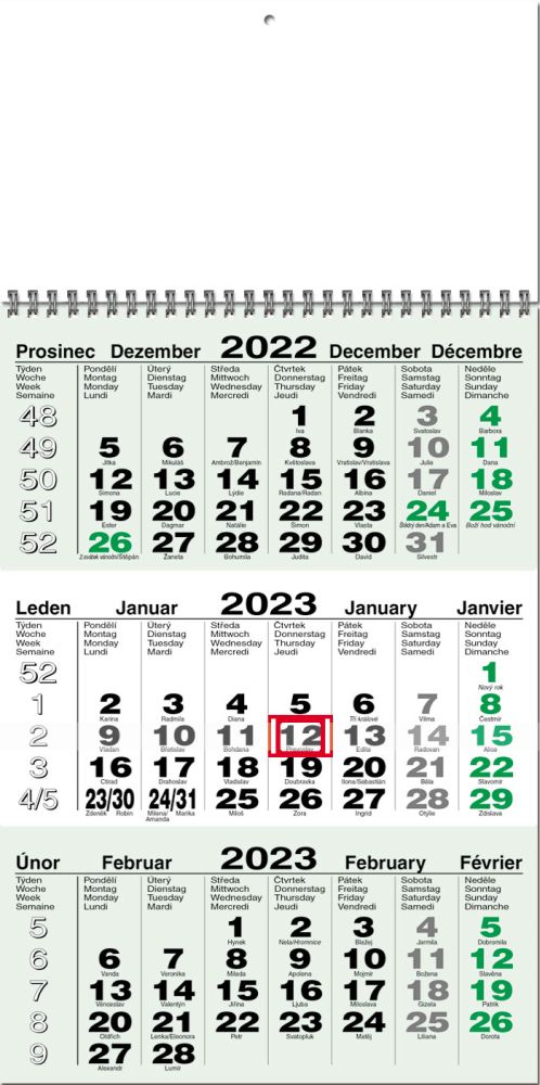 ACAN - nástěnný tříměsíční kalendář 2025 (zelené kalendárium, kalendář jmenný)