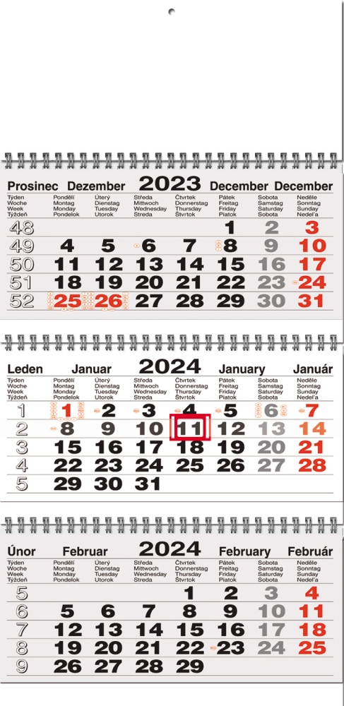 ACAN - nástěnný tříměsíční kalendář 2022 (tříměsíční kalendář s vazbou twin-wire, tříměsíční kalendář v barvě šedá/bílá)