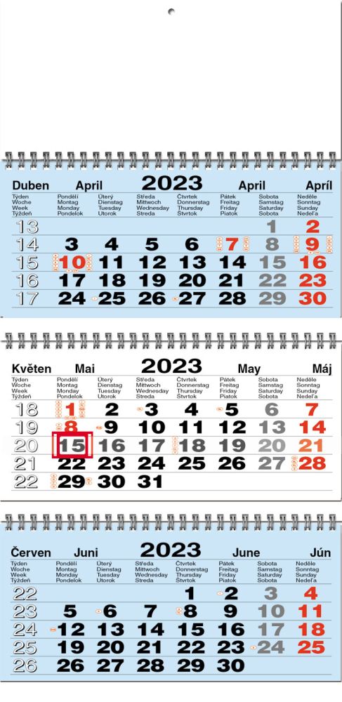 ACAN - nástěnný tříměsíční kalendář 2025 (modré kalendárium, skládaný kalendář s vazbou twin)